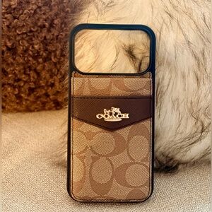 iPhone 17 Pro Max Case w/Coach Logo in Tan/Brown w/attached ID/Creditcard holder